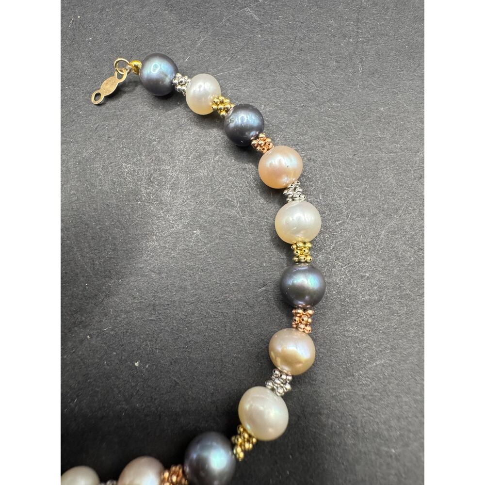 Vtg Fresh Water Pearl Bracelet Multicolor W/ 14K Solid Yellow Gold Clasp Sz 6.75 - Picture 3 of 5